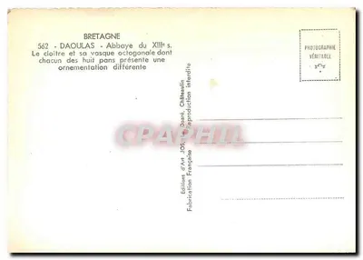 Daoulas - Abadia do XIIIº s. — O claustro e sua vasca octogonal — Edições de Arte JOS, Châteaulin — Verso