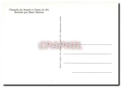 Kaplica Rosaryjna w Vence — wykonana przez Henriego Matisse — Imp. Jaraud, Paryż — Rewers