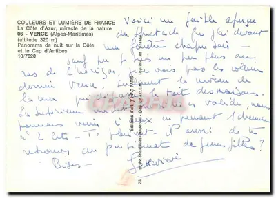 Vence (Alpy Mityczne) — Panorama nocy nad Côte d'Azur — Wydawnictwo Art Yvon, nr 7620 — Rewers