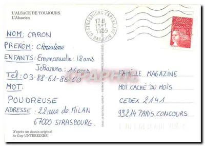 Dziecko trzymające kota i piernik — Guy Untereiner — Wydawnictwo L'Alsace de Toujours — Rewers
