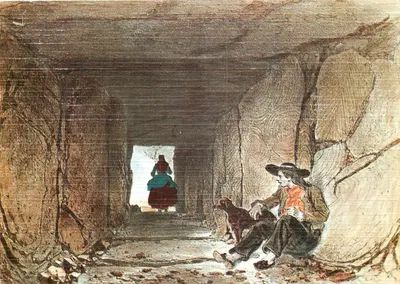 Interior do dolmen de Gavrinis — Lithografia contemporânea, 1865 — Éditions d'Art JOS Le Doaré, Vannes