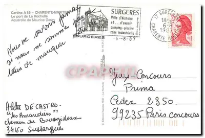 O porto de La Rochelle — aquarela de Maurice Gaury — Edições Rupaillo 1987 — Verso