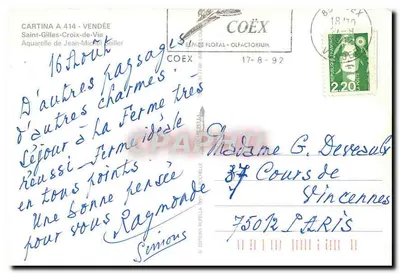 Saint-Gilles-Croix-de-Vie — Porto com dois barcos — Aquarela de Jean-Michel Seillier — Verso