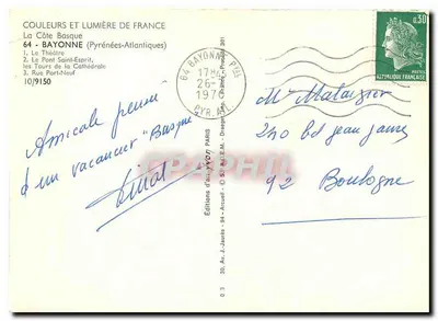 Bayonne — vue panoramique — Éditions d'Art Acquell — Verso
