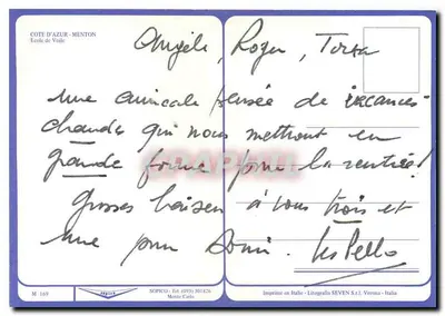 Menton — vista do porto com barcos a vela e igreja — editor Sopico, n° 169 — Verso