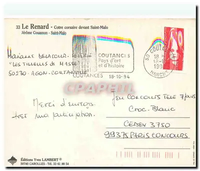 O Lobo - Cotre corsaire diante de Saint-Malo — Jérôme Couasnon — Éditions Yves Lambert — Verso