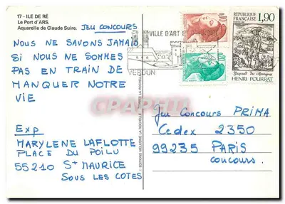 Porto de ARS — Ilha de Ré — Aquarela de Claude Suire — Verso