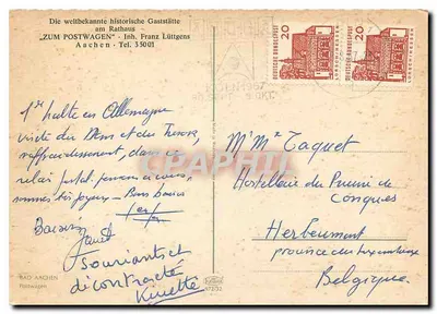 Aachen — Hotel miejski — Hotel Zum Postwagen — wydawca Bad Aachen — Rewers