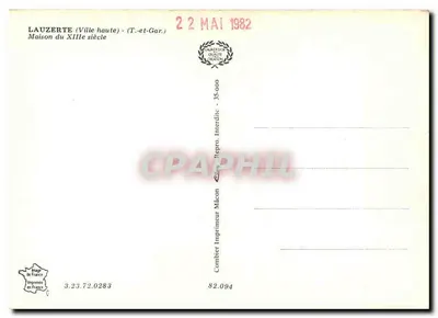 Lauzerte (Cidade alta) — Casa do século XIII — Impressor Combier — Verso