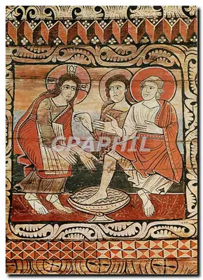 Fût-washing (Jo 13,4R.) — Mais antiga pintura romana da igreja Saint-Martin de Zillis, 1130