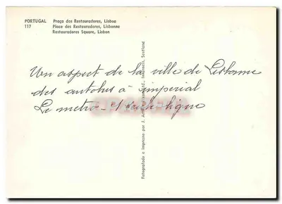 Plac Restauradores, Lizbona — widok cesarski — wydawca J. António Pixonand, n°117 — Rewers