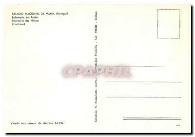 Palácio Nacional de Mafra — Enfermaria dos Frades — editor Loty, n° 454 — Verso