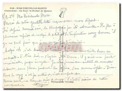 Roquebrune-Cap-Martin — Contraluz: o Rocher de Monaco — Éditions S.E.P.T. - 2ª Redução Francesa — Verso