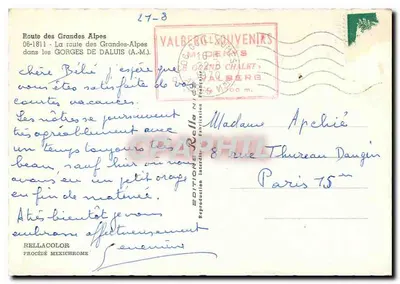 Gorges de Daluis — Estrada das Grandes Alpes — Edições Rella — Verso
