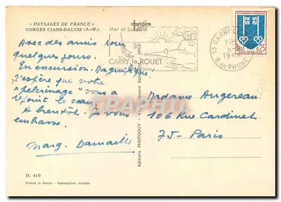 Gorges do Cians e de Daluis — Circuito das Gorges — Editions Oiset-Color, D. 410 — Verso