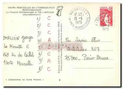 Kaplica Najświętszej Panny Maryi Życia w Mougins — Alpes-Maritimes — Wydawnictwo S.E.P.T. - NICE — Rewers