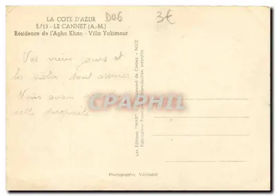 Villa Yakimour — Residência do Agha Khan — Edições 'MAP' - NICE — Verso