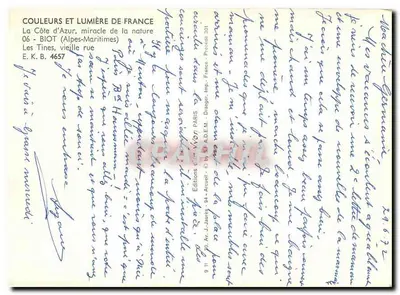 Les Tines, stara ulica — Biot (Alpes-Maritimes) — Éditions J.-J. Arueil, n° 4657 — Rewers