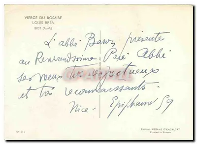 Dziewica z Rosarynem — Louis Bréa — Wydawnictwo Klasztoru Encalcat, nr 515 — Rewers