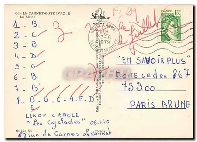 Hôtel Ville — Cannes — Edições SIMBA — Verso