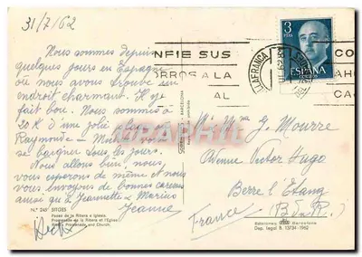 Sitges — Plac Ribera i kościoł — Wydawnictwo O.M. Barcelony, nr 245 — Rewers