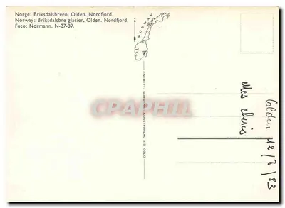 Glaciar de Briksdalsbreen — Olden, Noruega — Editor Normann, N°37-39 — Verso