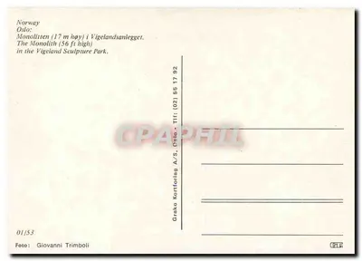Monolite — Parque de Esculturas Vigeland — Grakko kortforlag A/S, n° 01/53 — Verso
