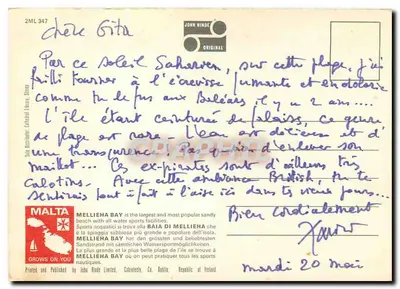Baía de Mellieha, Malta — Foto D. Noble, John Hinde Studios — Verso