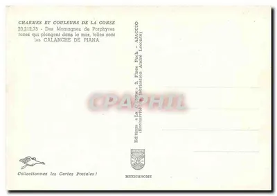 Calanche de Piana — Czerwone porfiry wznoszące się ku morzu — Wydawnictwo «La Corse» Ajaccio — Rewers