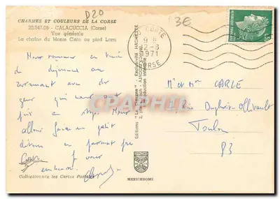 Calacuccia — Ogólny widok Monte Cinto pod Lozzi — Wydawnictwo 'La Cigogne' — Rewers