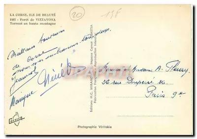 Las Vizzavona — Strumień w górach — Wydawnictwo M.C. Miramonti, Bastia — Rewers
