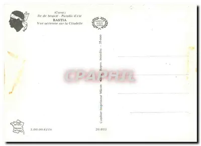 Bastia — Widok z lotu nad Citadelą — Imprimerie Combibier — Rewers