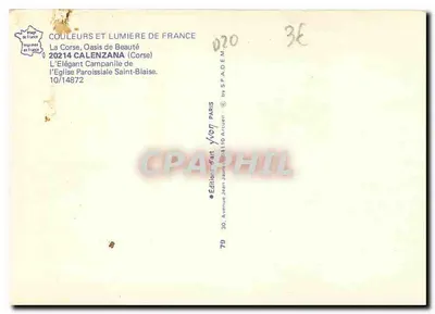 Calenzana — O Elegante Campanário da Igreja Paroissial de São Blásio — Edições Jean Jarni — Verso