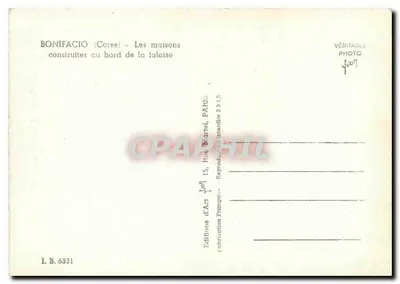 Bonifacio (Korsyka) — Domki zbudowane na brzegu skał — Éditions d'Art Martel, Paryż, nr I.B. 6331 — Rewers