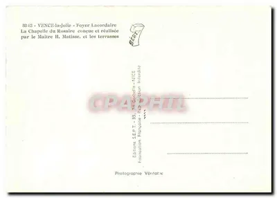 Vence-la-Jolie - Kaplica Rosaryjna - Foyer Lacordaire - zaprojektowana i wykonana przez mistrza H. Matisse — Rewers