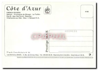 Côte d'Azur — miejsce główne: mapa turystyczna z fotografiami — Wydawnictwo MAR, nr 4149 — Rewers