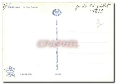 Giens (Var) — A Torre Fundida — Combière Imprimeur Mâcon — Verso