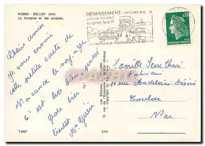 Belley (Ain) — A fonte e as arcadas — Éditions J. Cellard — Verso