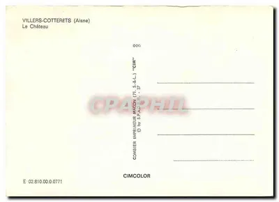 Villers-Cotterêts (Aisne) — O Castelo — Imprimeur Combier (71, S.&L.) 'CIM' — Verso