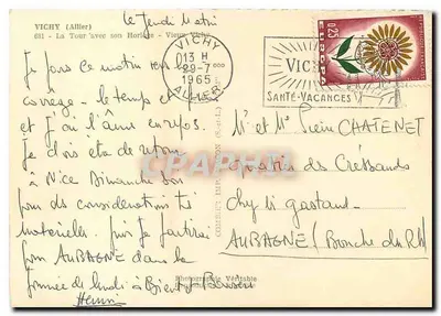 Vichy (Allier) — A Torre com seu Relógio — Fotografia Verdadeira — Verso