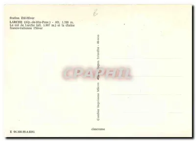 Larche (Alpes-de-Haute-Provence) — Der Pass von Larche und die französisch-italienische Kette — Verlag Combier Mâcon — Rückseite