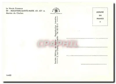 Moustiers-Sainte-Marie — Wspinaczka na wieżę — Spółka Wydawnictw Francji — Rewers
