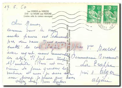 Les Gorges du Verdon — La Baume aux Pigeons (dawne gniazdo sroczków) — Wydawnictwo 'M.A.R.' — Rewers