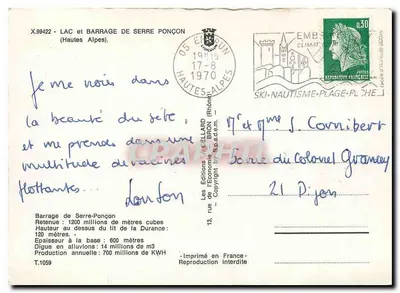 Jezioro i Zbiornik Serre-Ponçon — Wydawnictwo J. Cellard, T.1059 — Rewers