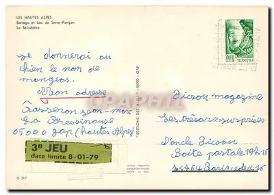Zbiornik Serre-Ponçon — Damska konstrukcja z materiałów osadowych o wysokości 120 m, pojemność 1,2 mld m³ — Éditions des Alpes - GAP — Rewers