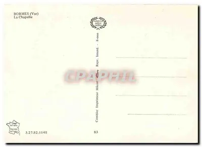 Bormes (Var) — A Capela — Editor Combier Imprimeur — Verso