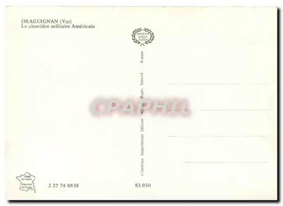 Draguignan (Var) — Cemitério militar americano — Imprimeur Combier — Verso
