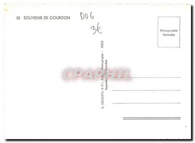 Gourdon — widok panoramiczny i zamek — L. Gilletta & Cie, wydawca, seria 28 — Rewers