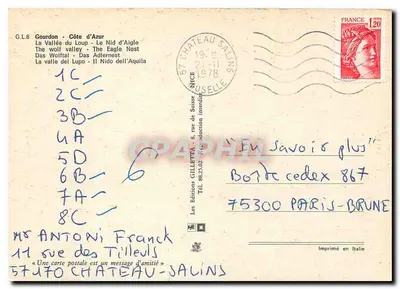 Restaurante Le Nid d'Aigle — Gourdon, Côte d'Azur — Les éditions GILLETТА — Verso