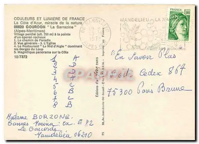 Gourdon — Wysokie wioski w Alpach Maritimskich — Éditions d'art Véron, n° 10/7372 — Rewers